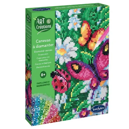 Canevas à Diamanter - Papillons et Marguerites